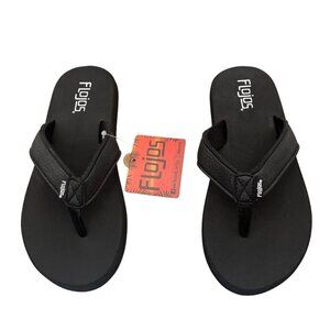 Flojos Youth Boys/ Girls Flip Flop Sandal Size 4 Solid Black Lightweight & Comfy